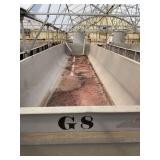 Used rectangular fiberglass aquaculture tank, approximately 40’ x 9.5’ x 4’, with 2-tank filtration system.