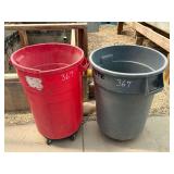 2- Plastic trash cans w/caster base