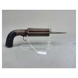19th Century Continental Mariette-Type 8-Shot Percussion Pepperbox Pistol with Stiletto Blade trigger functions cylinder rotates