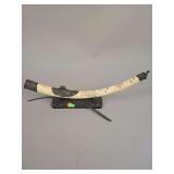 Chinese Carved Opium Pipe with Metal Mounts & Figural Decoration