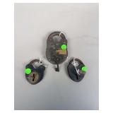 Set of 3 Antique Iron Padlocks with Keys, All Operational