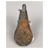 Antique Copper & Brass Black Powder Flask with Embossed Floral Design
