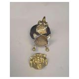Vintage Brass Figural Inkwell with Grotesque Face on Wood Base