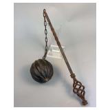 17th Century Bronze & Iron Flail Mace, Ribbed Ball, Handmade Chain