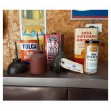 (7) pieces, oil cans.