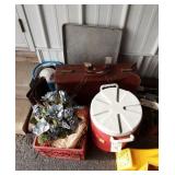 Misc lot, drink dispenser, suitcase, flower