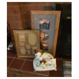 Picture, fram and ceramic cat.