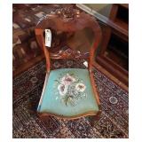 Needlepoint Victorian Chair, Rose Carved.