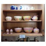 (9) Pieces Pottery on shelves.