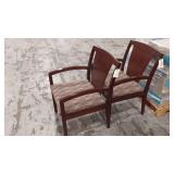 2 MATCHING WOODEN CHAIRS- WITH CUSHIONED SEAT