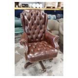 LEATHER JUDGES CHAIR- ON CASTERS- HIGH BACK -