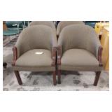 4 MATCHING BROWN AND GOLD CHAIRS- WOODEN LEGS