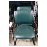 5 MATCHING DARK GREEN CHAIRS WITH BLACK METAL