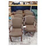 2 BROWN AND GOLD UPHOLSTERED ARM CHAIRS ON