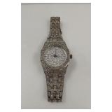 SILVERLIKE  WRIST WATCH WITH CLEAR STONES ON