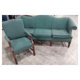 COUCH AND CHAIR MATCHING SET-GREEN UPOLSTERED