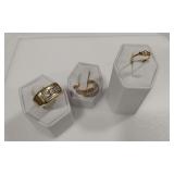 3 RINGS- GOLD LIKE RINGS WITH WHITE CHIPS