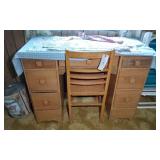 WOODEN DESK AND CHAIR AND 2 FOLDING OUTDOOR