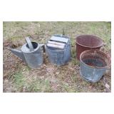 VINTAGE GALVANIZED AND METAL BUCKETS, WATERING