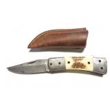 FOLDING KNIFE WITH LEATHER SHEATH- HEAVY DUTY