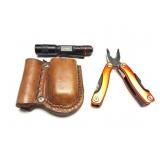 MINI MULTI TOOL- FLASHLIGHT- WUTH LEATHER SHEATH