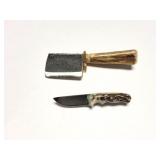 MINI- CLEAVER AND KNIFE- ANTLER HANDLES