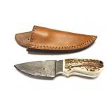 HAND MADE KNIFE- ANTLER HANDLE- HAND MADE LEATHER