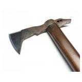 HAND FORGED HATCHET- WITH HAND MADE LEATHER BLADE