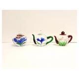 GLASS DECRATIVE TEA POTS SET OF 3