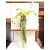 VERY TALL- GLASS VASE AND FLOWERS- APPROXIMATELY