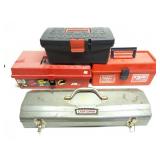 CRAFTSMAN METAL TOOL BOX AND 3 PLASTIC TOOL BOXES
