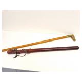 BRASS HORSE HEAD CANE AND BILLY CLUB