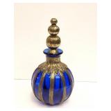 SMALL BLUE AND PEWTER PEFUME BOTTOE - VERY NICE-
