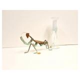 METAL PRAYING MANTIS  AND CANDLE HOLDER