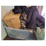 LARGE TOTE OF CAMO AND MENS OUTDOOR WEAR-