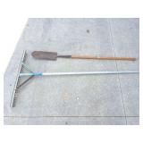 LARGE ALUMINUM RAKE AND TRENCHING SHOVEL