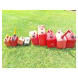 GAS CANS- LARGE LOT OF ASSORTED CANS AND JUGS