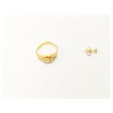 1g 22k yg ring; 0.2g 14k yg single earring with