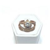 3.3g 14k rose gold wedding set with clear stone;