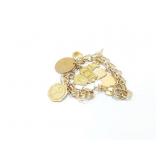 gold toned bracelet with 12 charms (10k=2.3g,