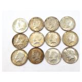 12 - HALF DOLLARS KENNEDY 1964;