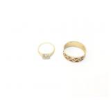 2.1g 14k yg ring with 2 diamond chips; 5.8g 14k
