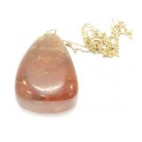 1.8g 18k yg thin chain with large amber pendant;