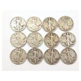 12 - HALF DOLLARS WALKING LIBERTY 1936-1945;