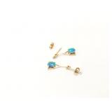 2g 14k yg pr earrings with blue/green stone in