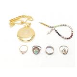 1.5g 14k yg ring with clear stone; 2.8g sterling