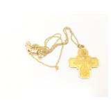 5.2g 14k yg thin chain with 14k yg cross pendant;