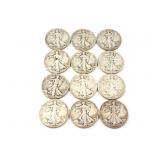 12 - HALF DOLLARS WALKING LIBERTY 1936-1945;