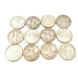 12 - HALF DOLLARS WALKING LIBERTY 1939-1942;