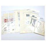 all imperforated; 6 - POSTCARDS W/ 7 INTL STAMPS;